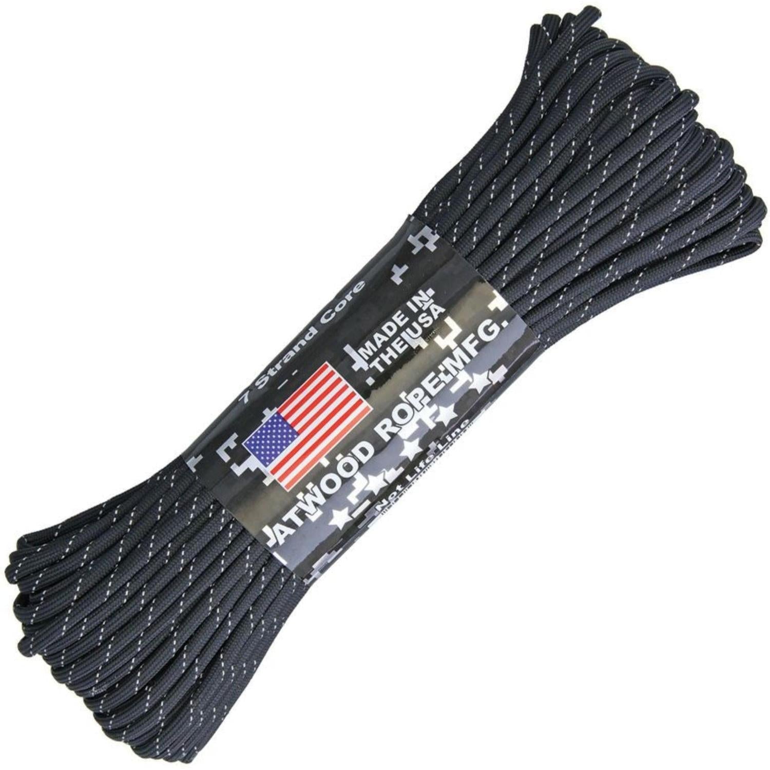 550 Paracord - Black w/Reflective Tracer 100ft