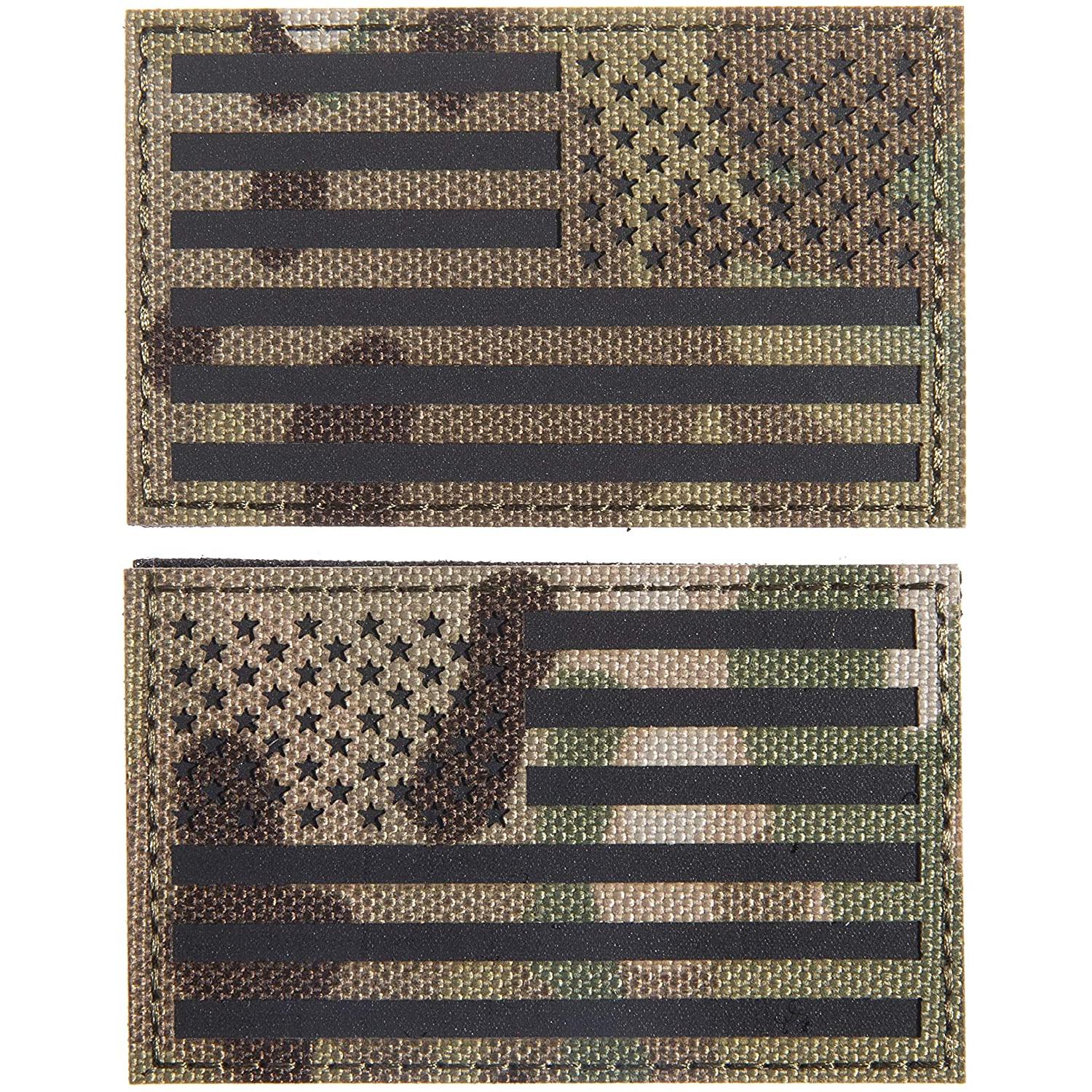 (PAIR of TWO) Reflective 3D US Flag Patch with Hook and Loop
