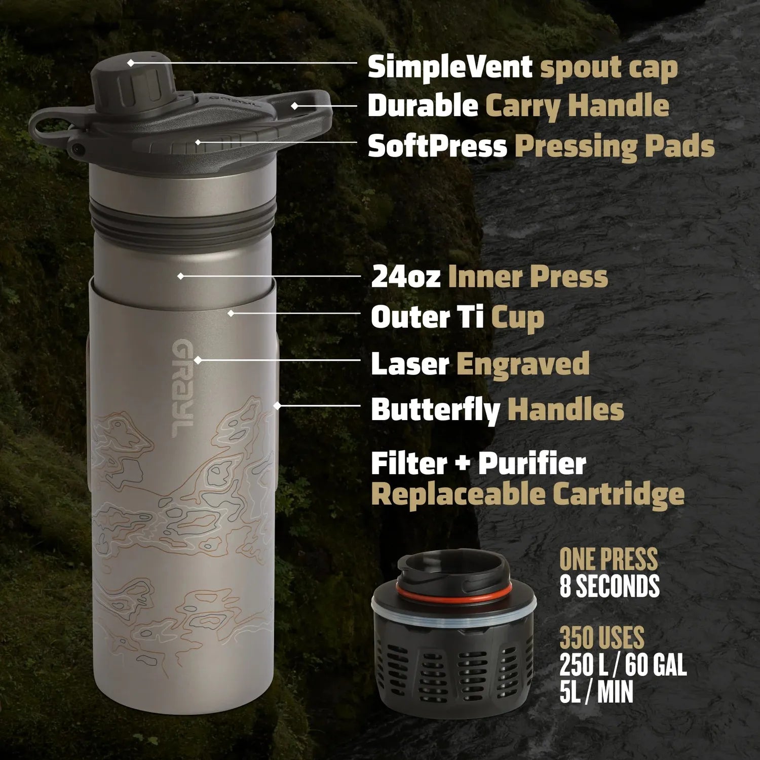 24oz GeoPress® Ti Purifier with Cook Lid