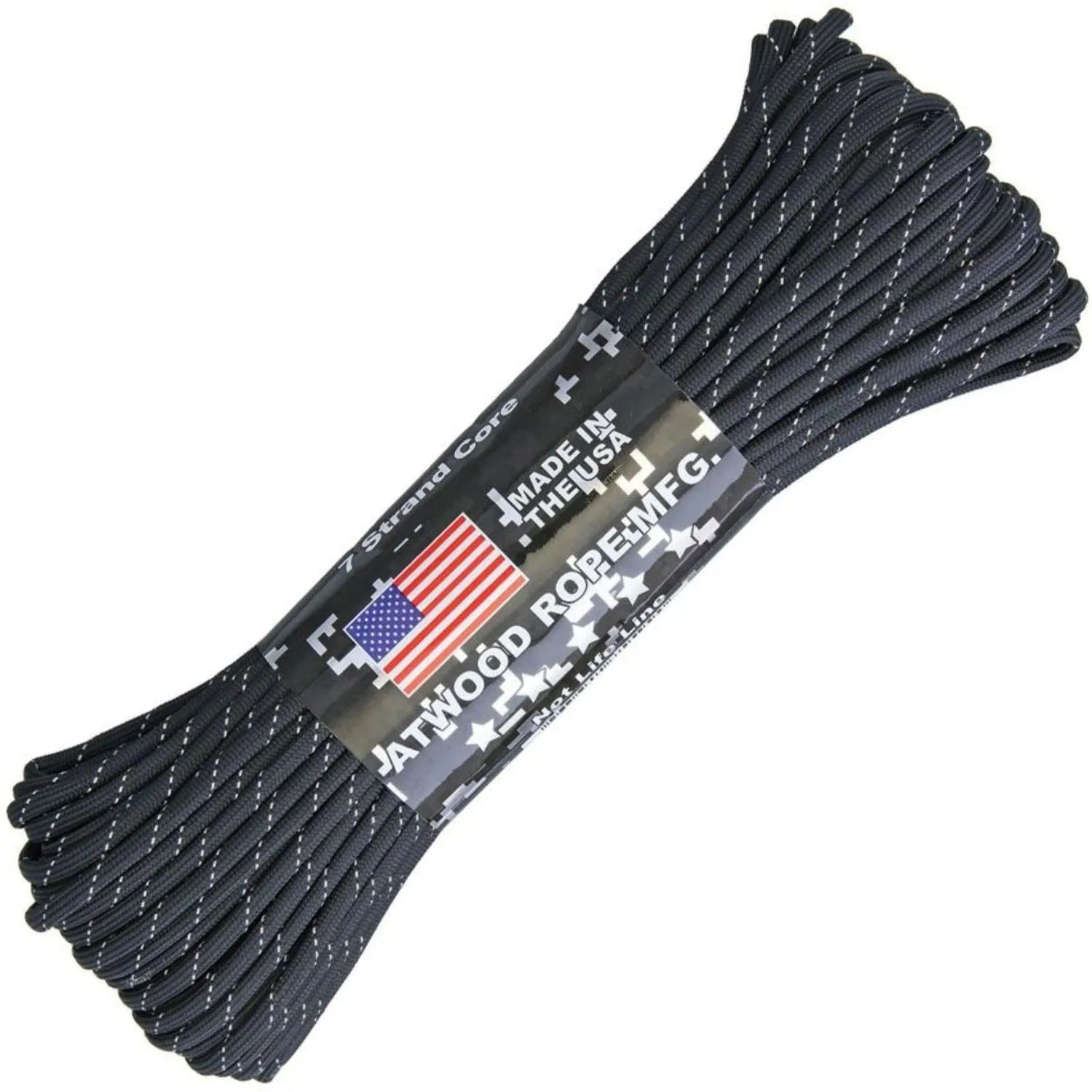 550 Paracord - Black w/Reflective Tracer 100ft