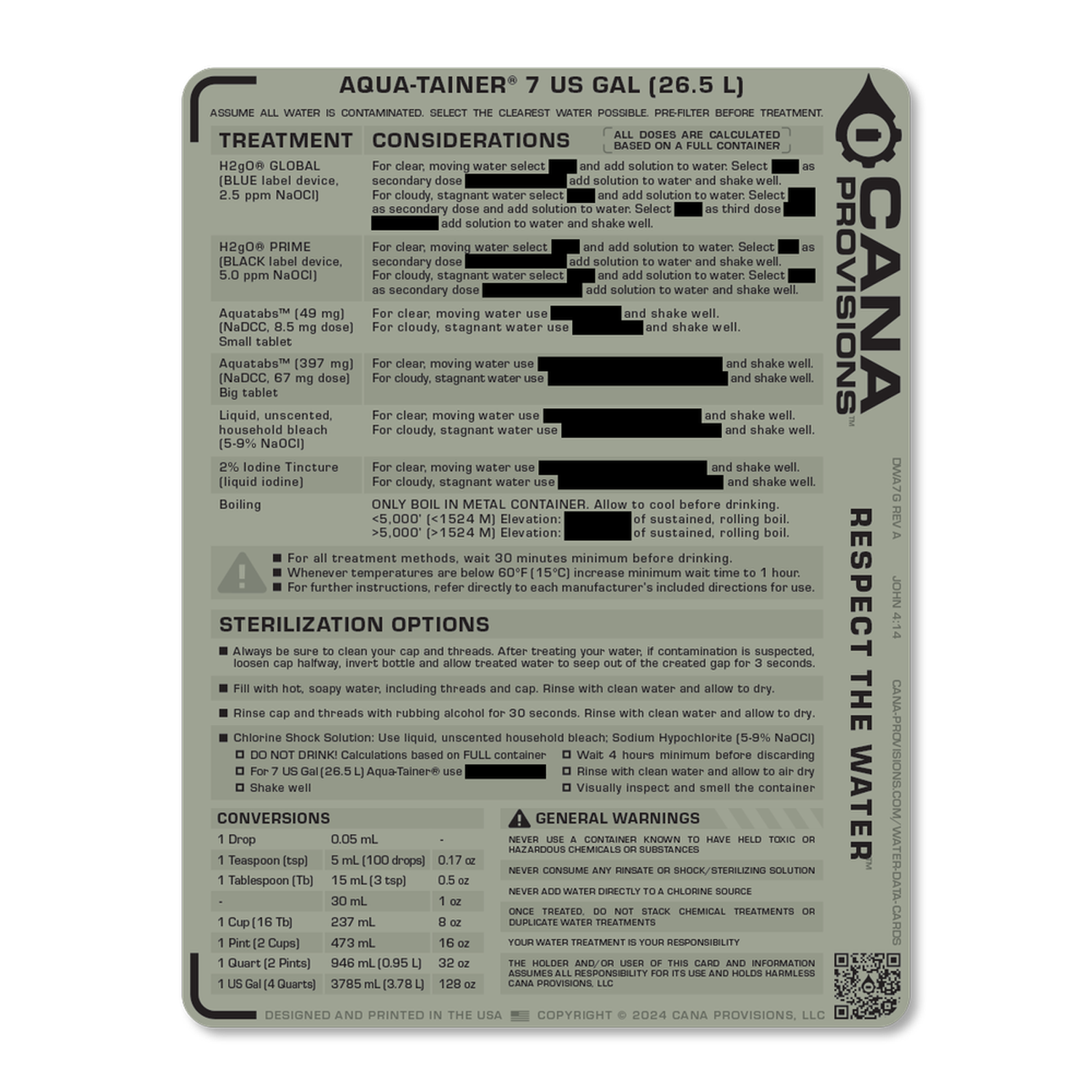 7 US GAL (26.5 L) Aqua-Tainer Decal