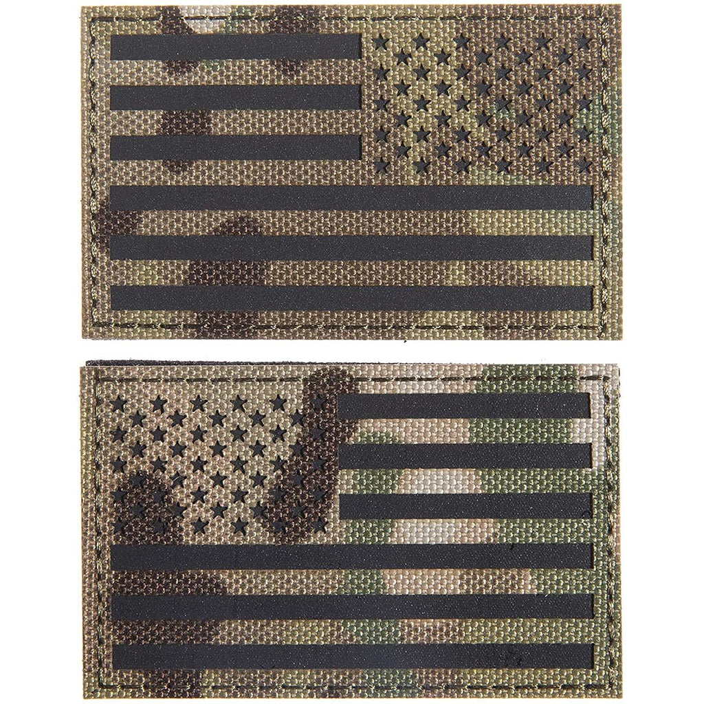 (PAIR of TWO) Reflective 3D US Flag Patch with Hook and Loop