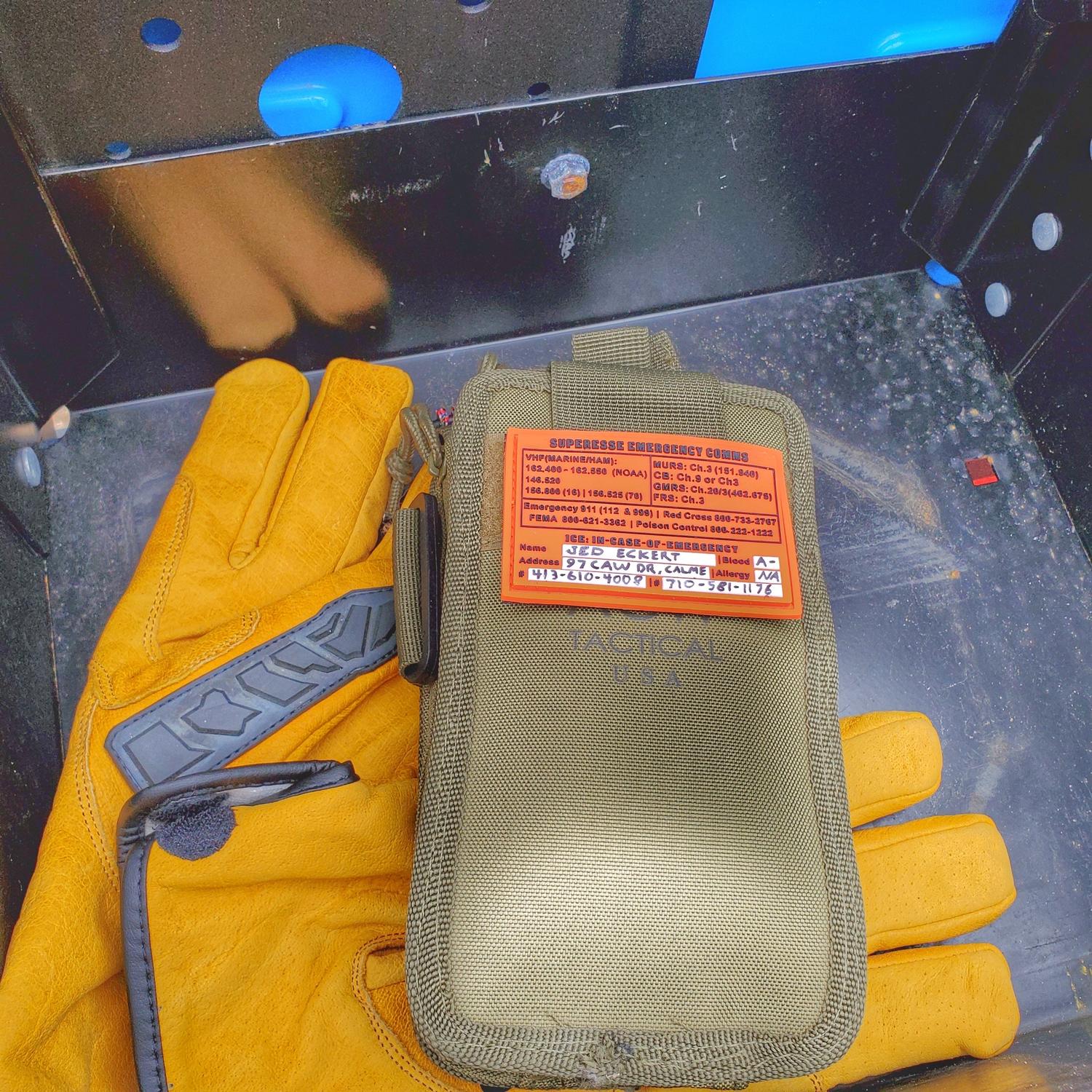 Storage Pocket Patch: Emergency Comms with Radio Frequency/Channel and Telephone Contact Numbers, ICE Card