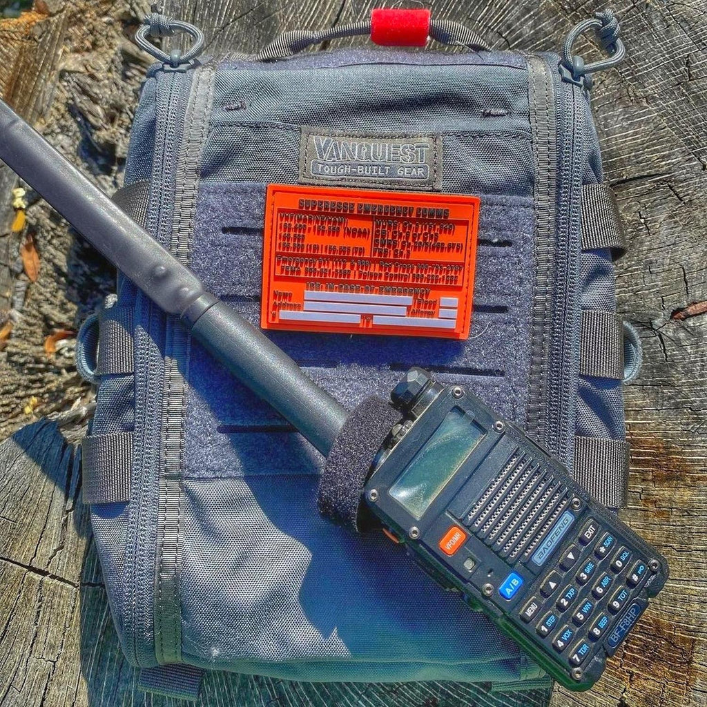 Storage Pocket Patch: Emergency Comms with Radio Frequency/Channel and Telephone Contact Numbers, ICE Card