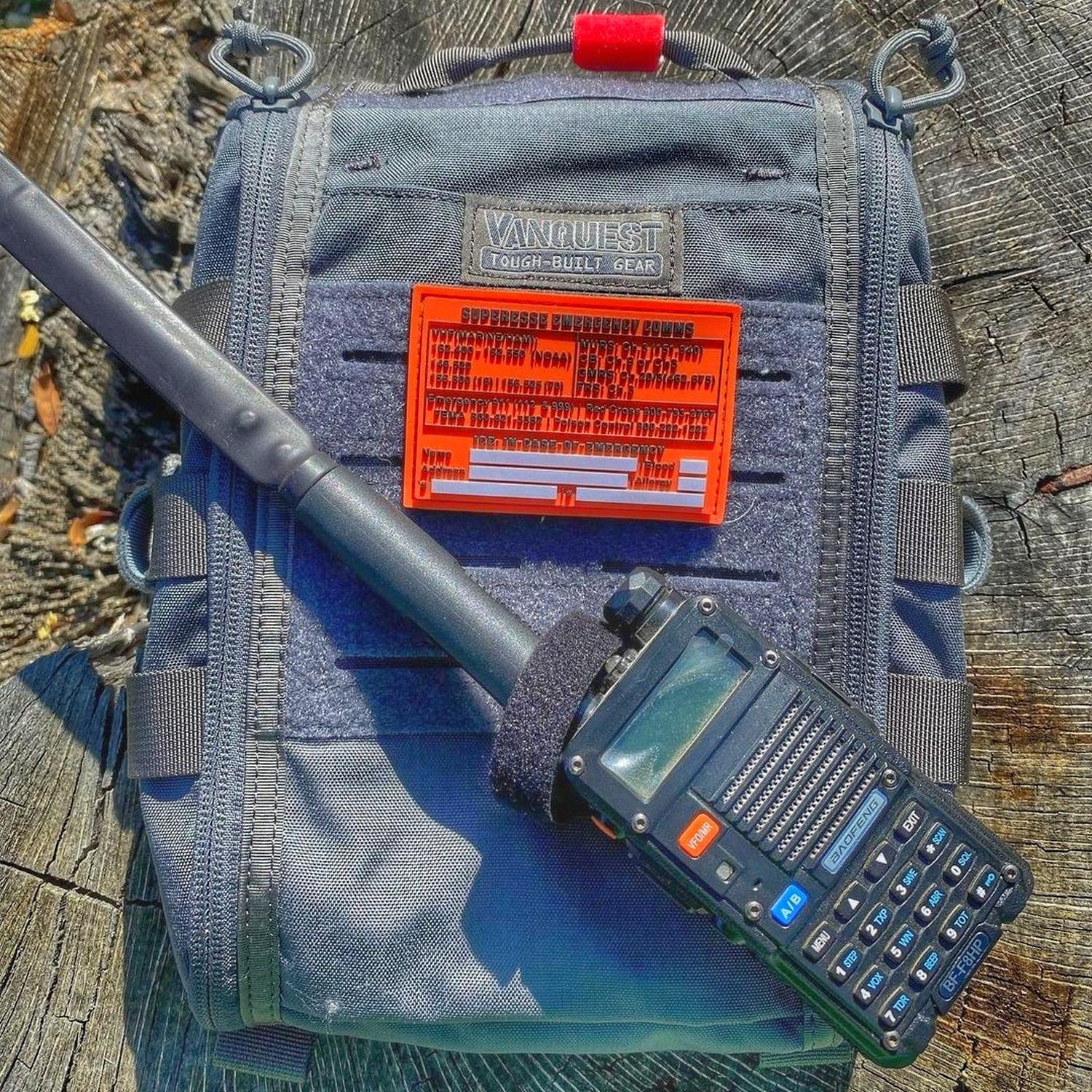 Storage Pocket Patch: Emergency Comms with Radio Frequency/Channel and Telephone Contact Numbers, ICE Card